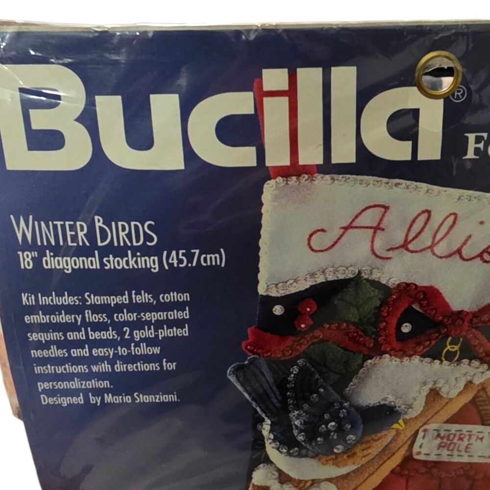 Bucilla Winter Birds Felt Applique Stocking KIT 83955 Christmas Holiday Sealed - Picture 3 of 4